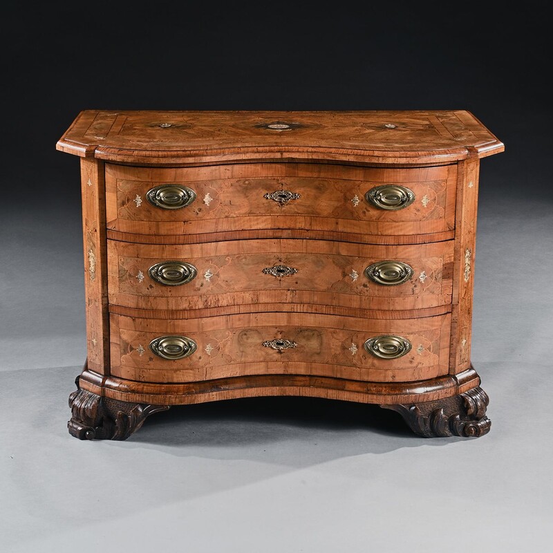 18th Century, German, Walnut, Pewter, Ivory, Marquetry, Serpentine, Commode