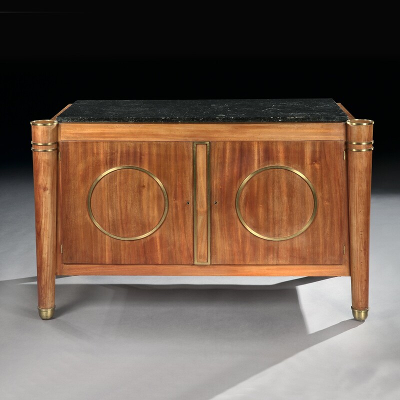 Elegant French Mid Century Modernist Fossil Marble Topped Commode