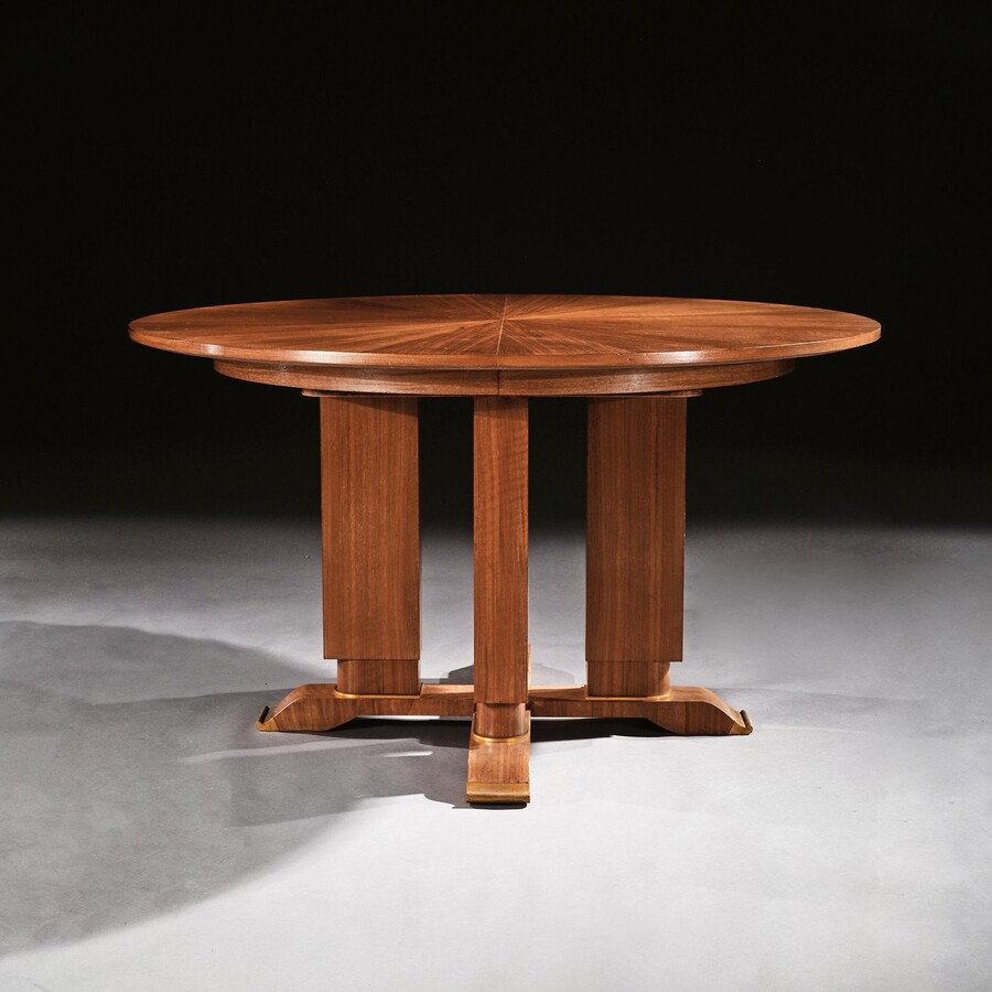 Jules Leleu, French Walnut Gueridon Extendable Dining Table c.1930. Signed Jules Leleu.