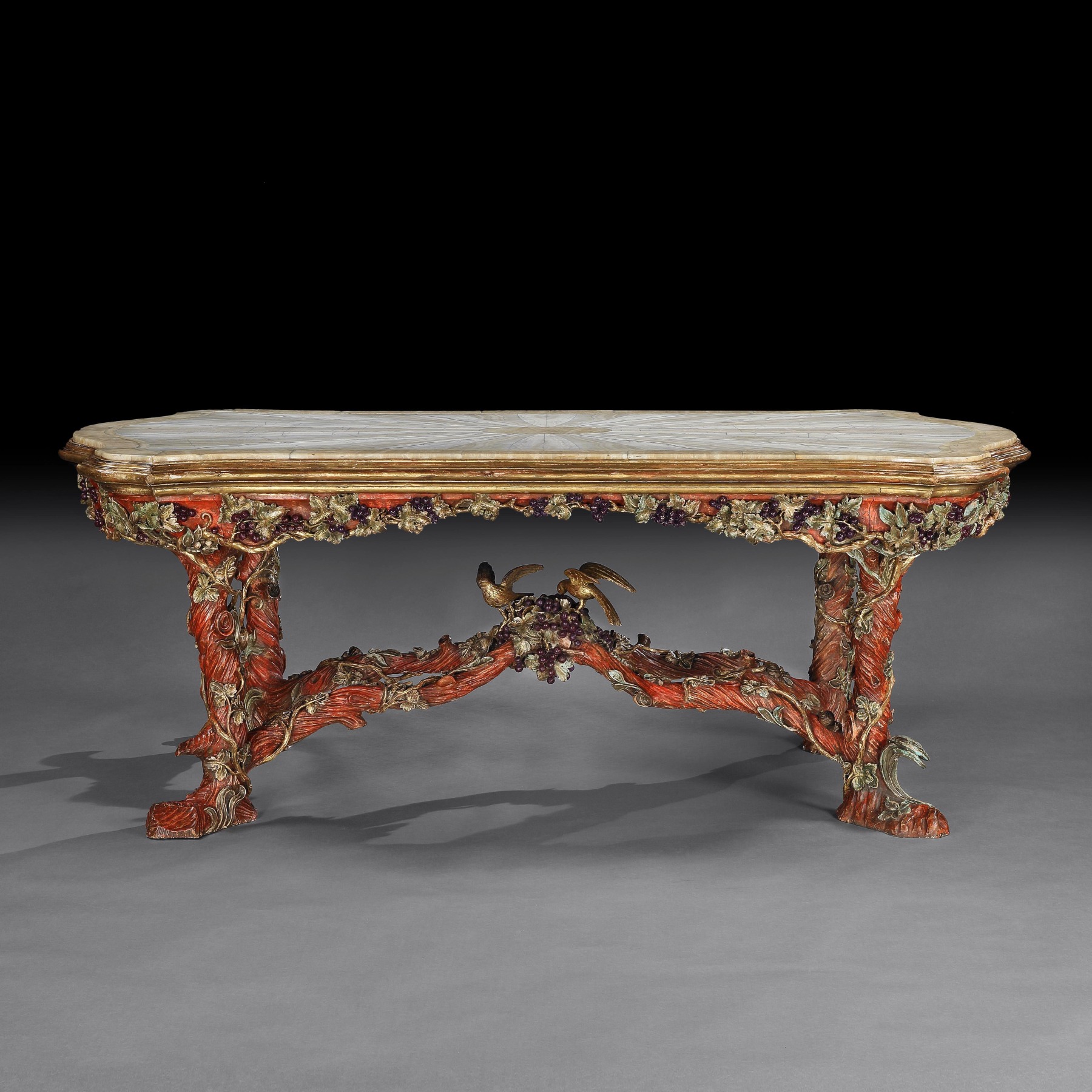 Outstanding Italian Carved Wood Polychrome Centre Table With Onyx