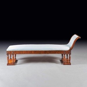 Elegant Italian Neoclassical Empire Walnut Upholstered Scroll End Bench Daybed