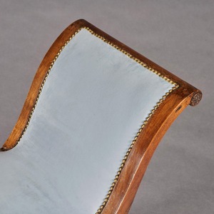 Elegant Italian Neoclassical Empire Walnut Upholstered Scroll End Bench Daybed