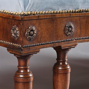 Elegant Italian Neoclassical Empire Walnut Upholstered Scroll End Bench Daybed