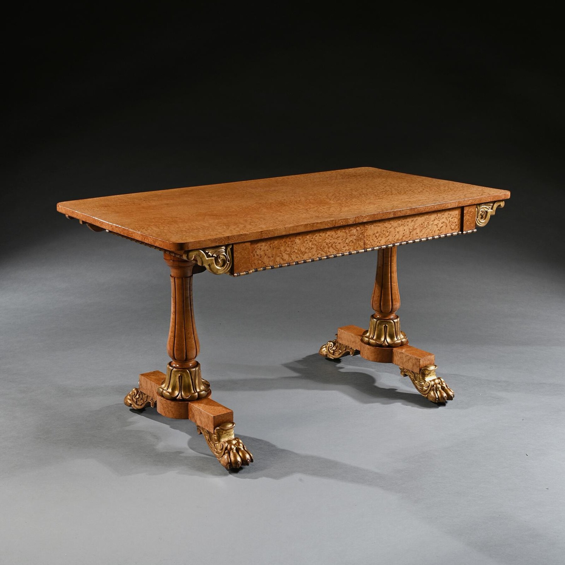William IV Birdseye Maple and Carver Giltwood Library or Centre Table 