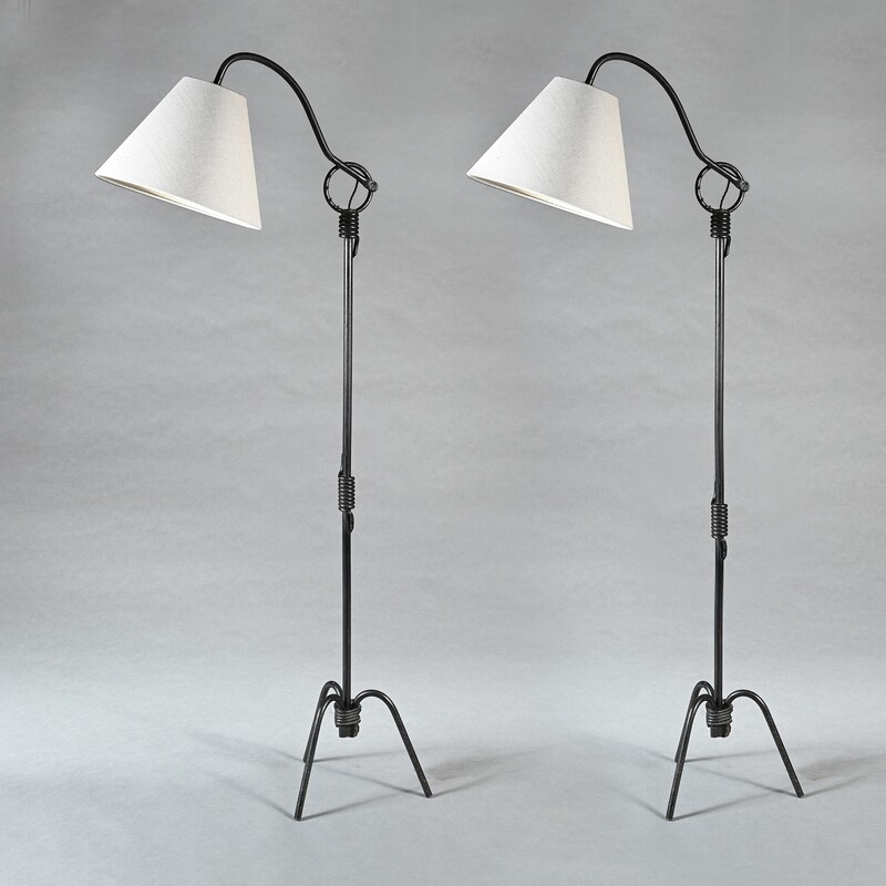 Pair of Jean Royère Adjustable Iron Floor Lamp 1940’s