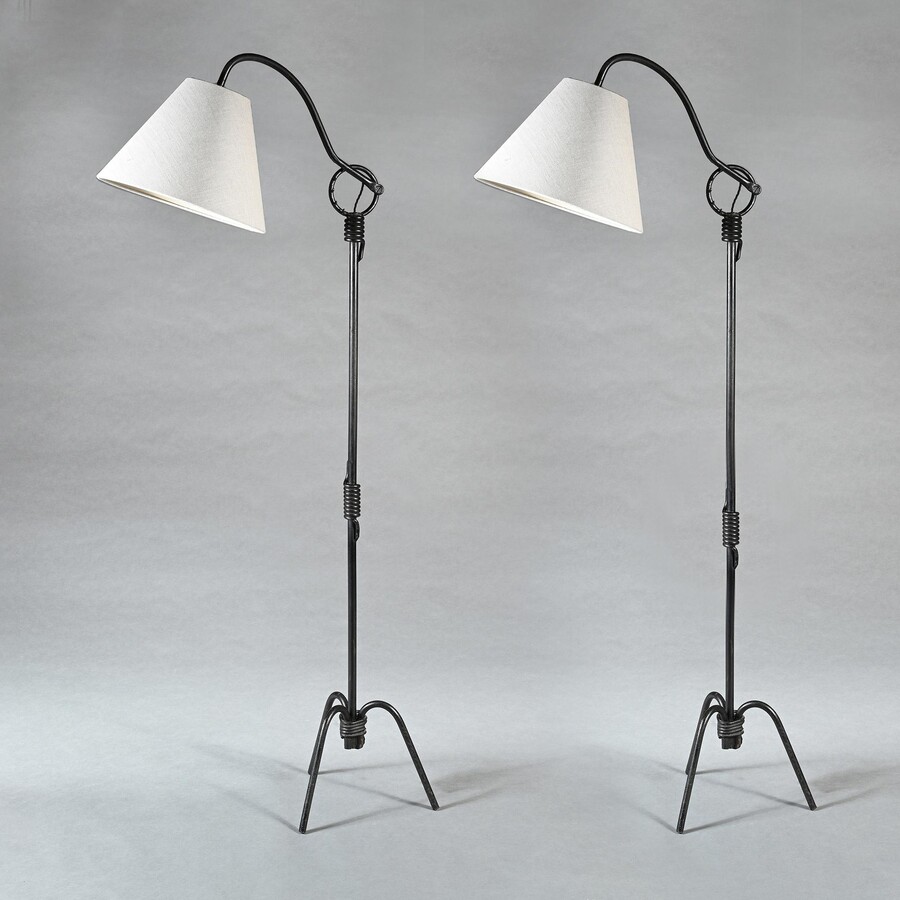 Pair of Jean Royère Adjustable Iron Floor Lamp 1940’s