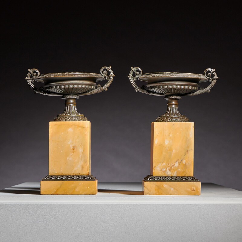A Fine Pair of Early 19th Century French Grand Tour Bronze and Siena Marble Tazzas of Interesting Design