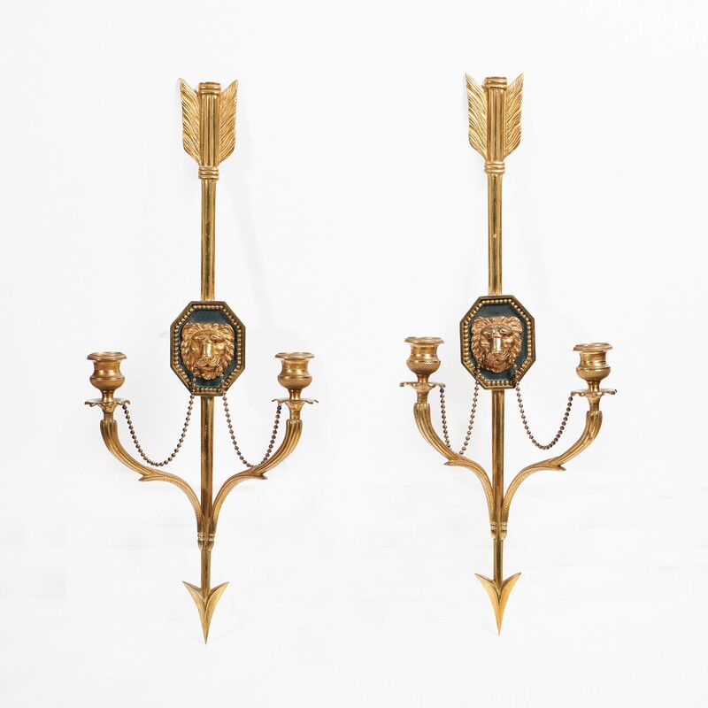 Fine Pair of Italian Ormolu Wall Lights or Appliques in the French Empire Style