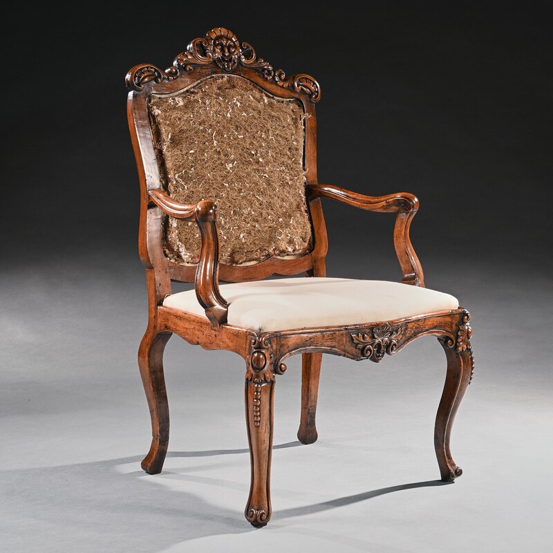 Italian, rococo, armchair, walnut, desk, chair, 18th century