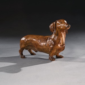 Rare, French, Life-like, Glazed, Terracotta, Sculpture, Dachshund, Dog, sausage