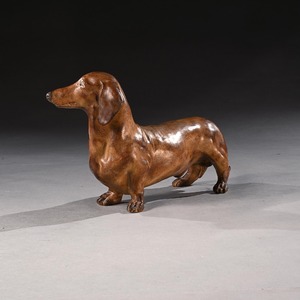 Rare, French, Life-like, Glazed, Terracotta, Sculpture, Dachshund, Dog, sausage