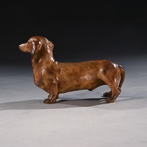 Rare, French, Life-like, Glazed, Terracotta, Sculpture, Dachshund, Dog, sausage