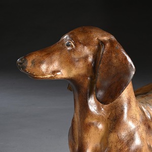 Rare, French, Life-like, Glazed, Terracotta, Sculpture, Dachshund, Dog, sausage