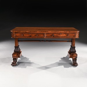A George IV Period Rosewood Library Table With Carved Lions Paw Feet 