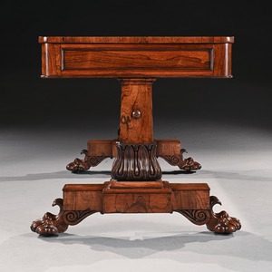 A George IV Period Rosewood Library Table With Carved Lions Paw Feet 