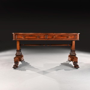 A George IV Period Rosewood Library Table With Carved Lions Paw Feet 