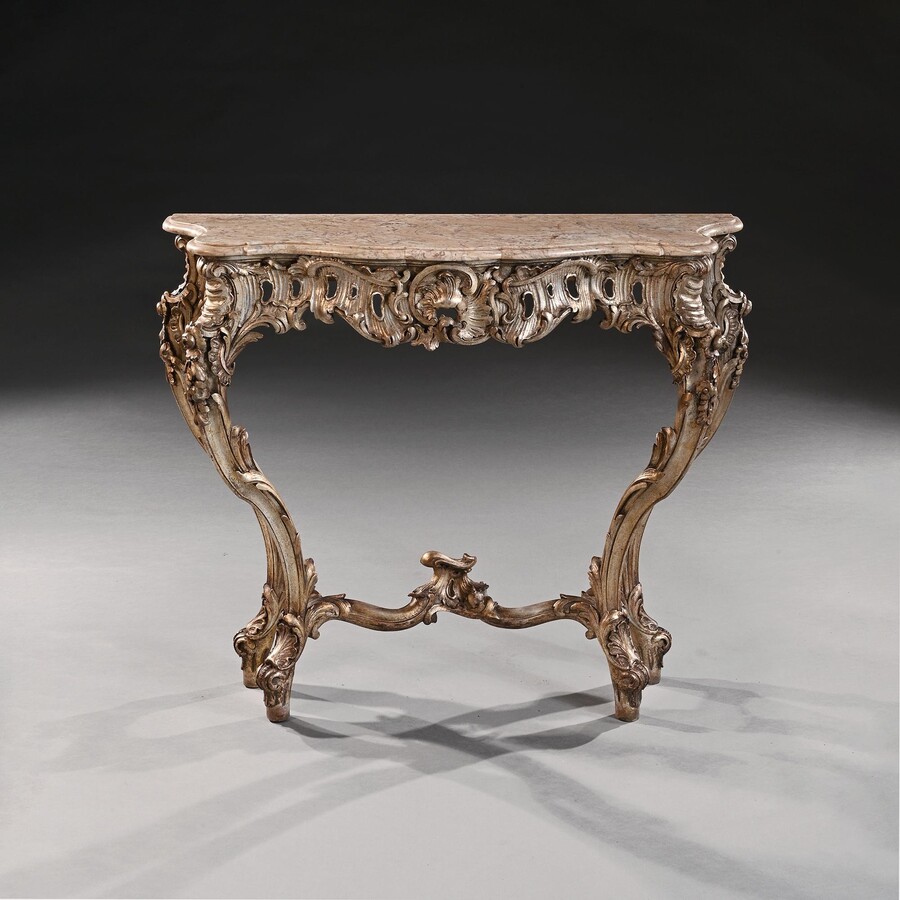 Decorative, 19th Century, Silver, Gilt, Italian, Console, Table, Marble, Top