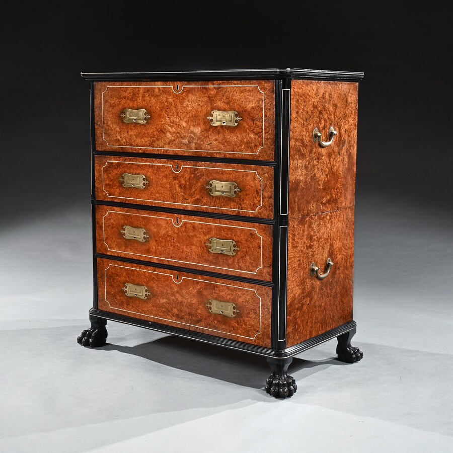 Early 19th Century, Chinese Export, Burr Amboyna, Ebony, Secretaire, Chest of Drawers