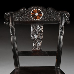 Pair of Ceylonese 19th Century Carved Ebony Side Chairs with Specimen Inlay Galle District 