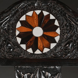 Pair of Ceylonese 19th Century Carved Ebony Side Chairs with Specimen Inlay Galle District 