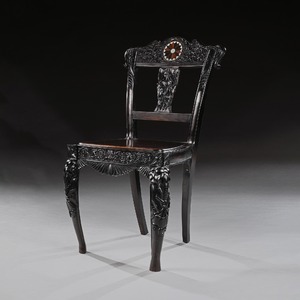 Pair of Ceylonese 19th Century Carved Ebony Side Chairs with Specimen Inlay Galle District 