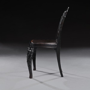 Pair of Ceylonese 19th Century Carved Ebony Side Chairs with Specimen Inlay Galle District 
