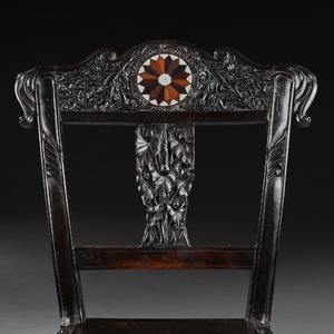 Pair of Ceylonese 19th Century Carved Ebony Side Chairs with Specimen Inlay Galle District 