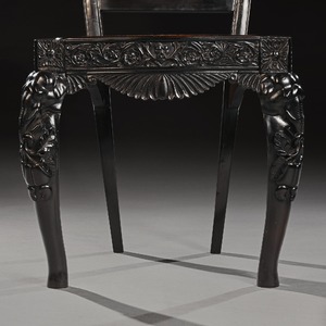 Pair of Ceylonese 19th Century Carved Ebony Side Chairs with Specimen Inlay Galle District 