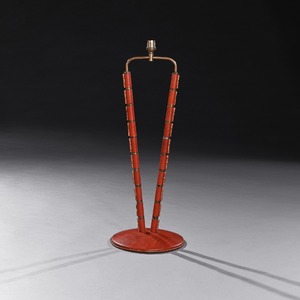 French Mid Century Modernist Leather Table Lamp by Jacques Adnet