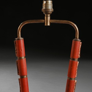 French Mid Century Modernist Leather Table Lamp by Jacques Adnet