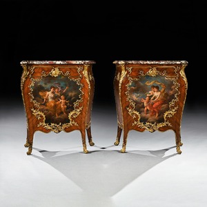 Pair of Gilt Bronze Mounted 19th Century French Kingwood and Vernis Martin Petit Commodes,