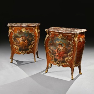 Pair of Gilt Bronze Mounted 19th Century French Kingwood and Vernis Martin Petit Commodes,