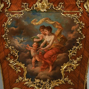 Pair of Gilt Bronze Mounted 19th Century French Kingwood and Vernis Martin Petit Commodes,