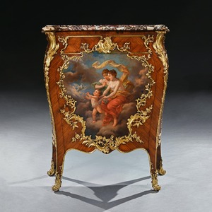 Pair of Gilt Bronze Mounted 19th Century French Kingwood and Vernis Martin Petit Commodes,