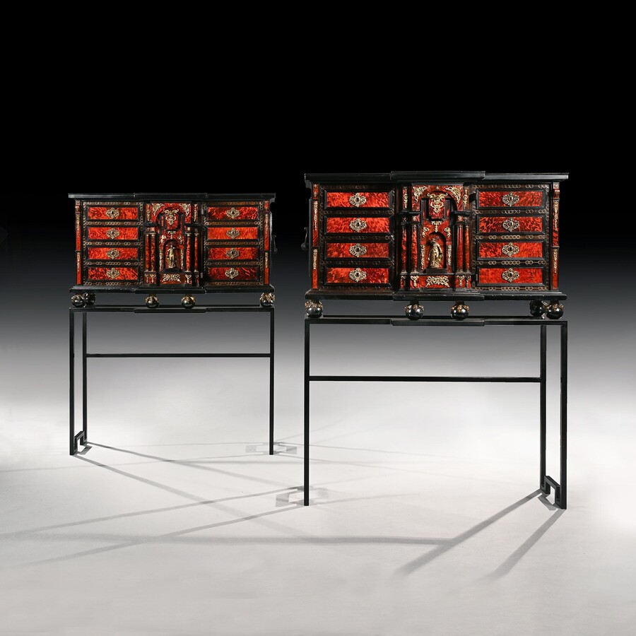 Pair of 17th Century Spanish Baroque Gilt Bronze Mounted Ebonised and Tortoiseshell Cabinets on Stands 