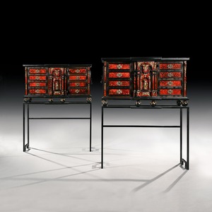 Pair of 17th Century Spanish Baroque Gilt Bronze Mounted Ebonised and Tortoiseshell Cabinets on Stands 