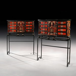 Pair of 17th Century Spanish Baroque Gilt Bronze Mounted Ebonised and Tortoiseshell Cabinets on Stands 