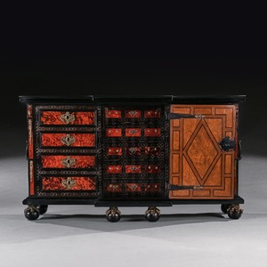 Pair of 17th Century Spanish Baroque Gilt Bronze Mounted Ebonised and Tortoiseshell Cabinets on Stands 