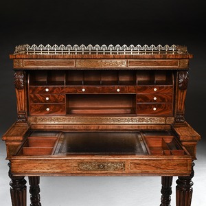 Fine rare Rosewood  Brass Inlaid Writing Table Attributed to  Oxford Street Workshop of Gillows