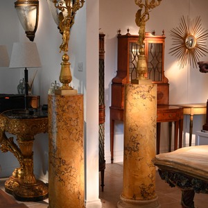 A Fine Matched Pair of 19th Century Italian Scagliola Columns in Imitation of Siena Marble
