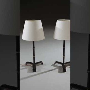 Pair of Leather Simulated Bamboo Table Lamps Attributed to Jacques Adnet | Loveday Antiques