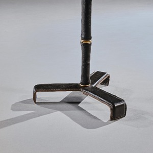 Pair of Leather Simulated Bamboo Table Lamps Attributed to Jacques Adnet