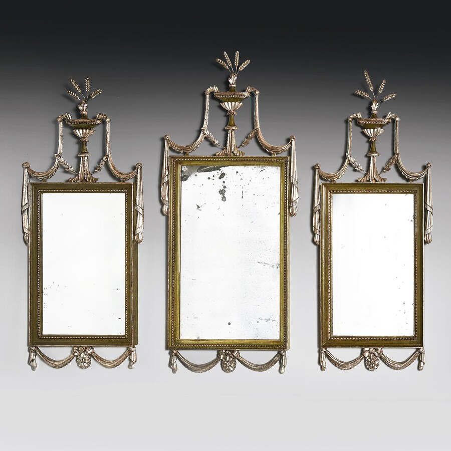 Set of Three Gillows Of Lancaster 19th Century Silvered Green Painted Mirrors From Coilsfield House