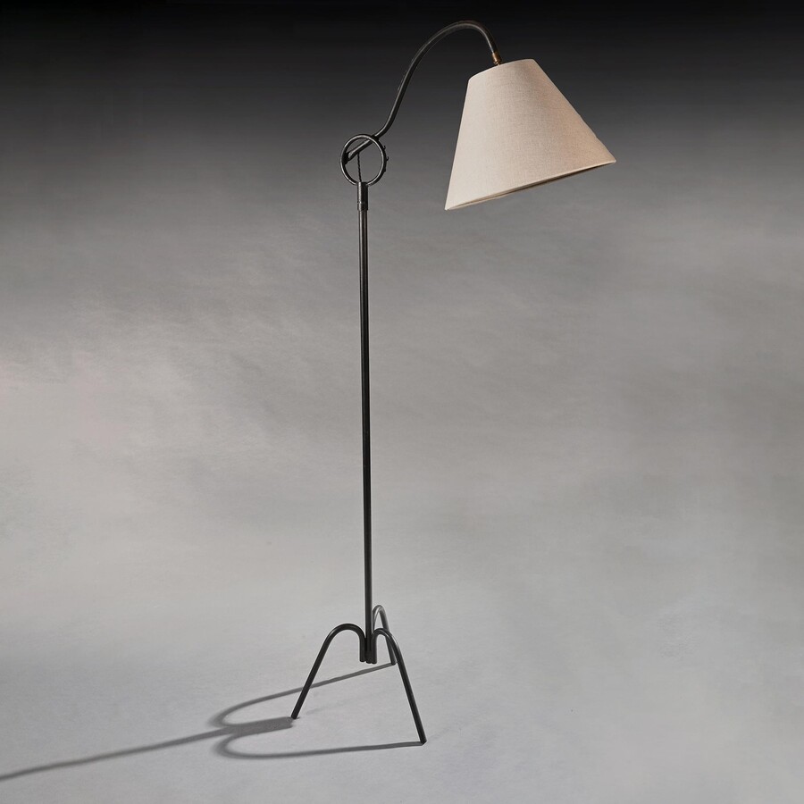 Mid 20th Century Wrought Iron Floor Lamp with Rotating Head in the Style of Jean Royere 