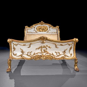 Late 19th Century French Rococo Style White Painted and Parcel Gilt King Size Bed