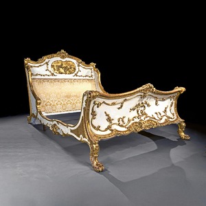 Late 19th Century French Rococo Style White Painted and Parcel Gilt King Size Bed