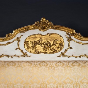 Late 19th Century French Rococo Style White Painted and Parcel Gilt King Size Bed