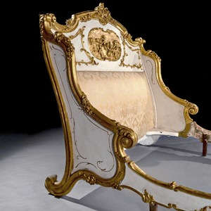 Late 19th Century French Rococo Style White Painted and Parcel Gilt King Size Bed