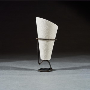 Mid 20th Century Jacques Adnet Black Leather Stitched Torch Shaped Table Lamp