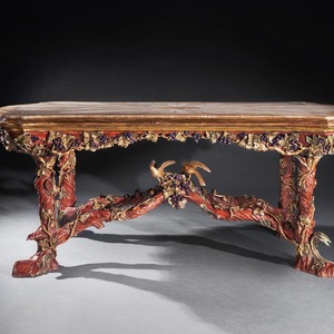 Italian carved wood faux bois vine branch polychrome centre table